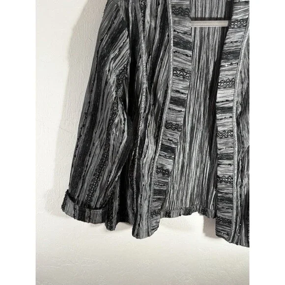 Chico’s Gray Black Blazer Open Front Sz 3 X-Large Women Dressy Black Lace Trim - Picture 4 of 9